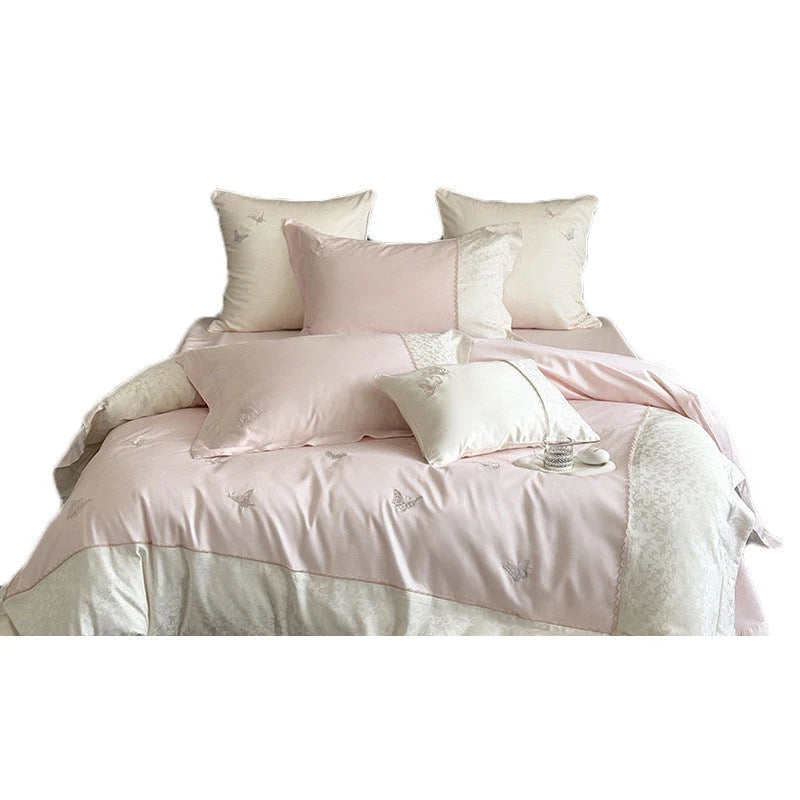 Bedding Set Cotton Satin Butterfly Embroidery 4-Piece Set