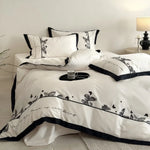 Bedding Set Cotton Satin Butterfly Embroidery Piped Edge
