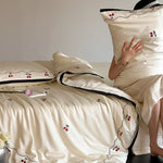 Bedding Set Cotton Satin Cherry Applique Set of 3