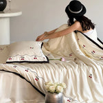 Bedding Set Cotton Satin Cherry Applique Set of 3