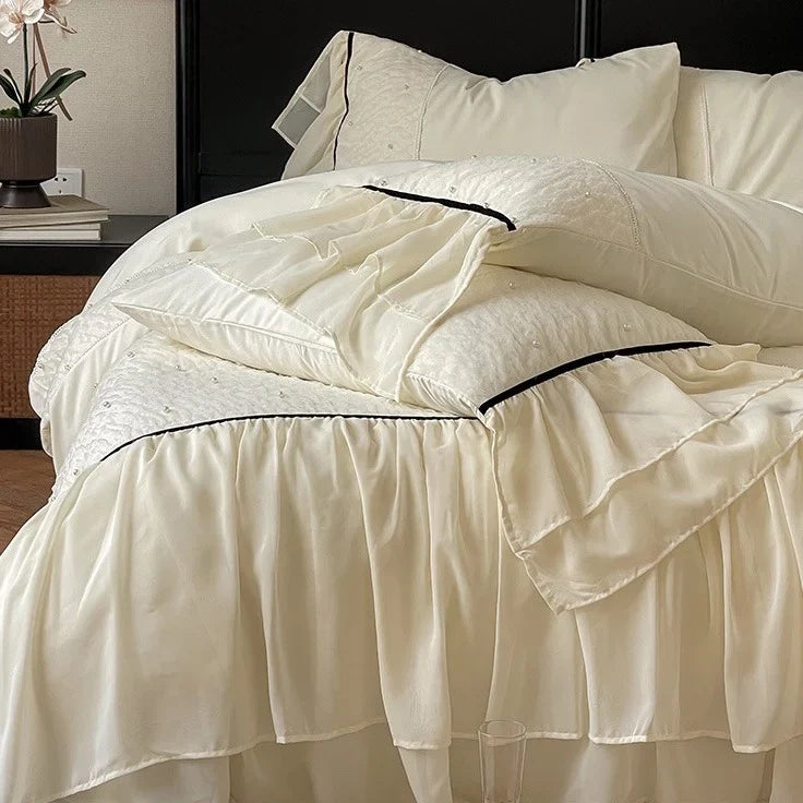 Bedding Set Cotton Satin Chiffon Ruffles 4 Piece