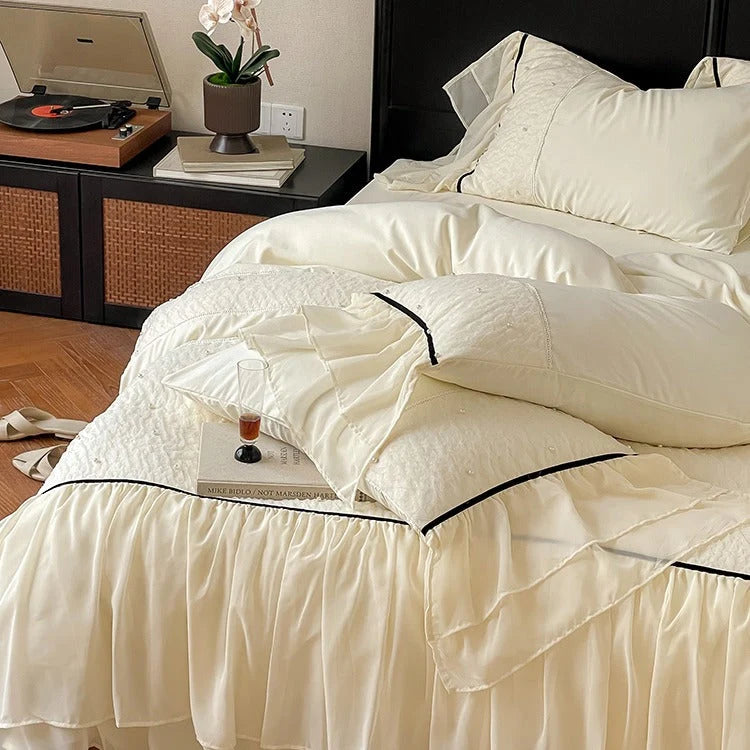 Bedding Set Cotton Satin Chiffon Ruffles 4-Piece Set