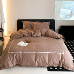 Bedding Set Cotton Satin Embroidered Border Concealed Zipper