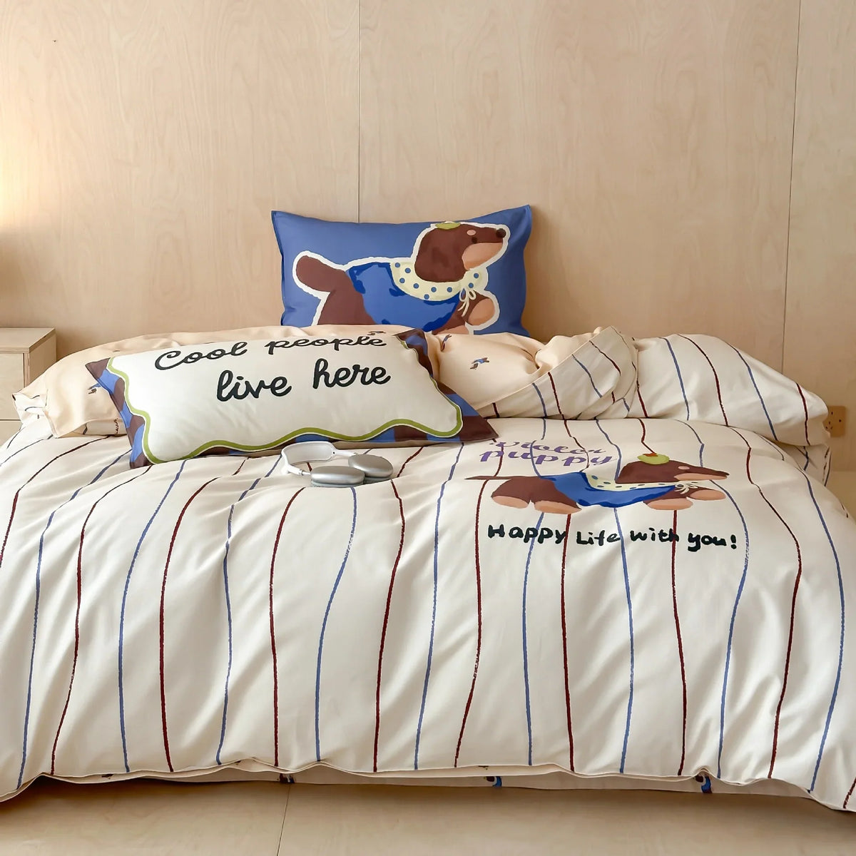 Bedding Set Cotton Satin Embroidered Bow Machine Washable
