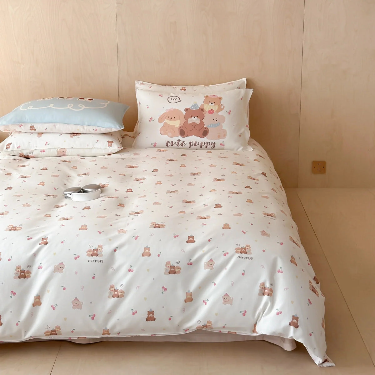 Bedding Set Cotton Satin Embroidered Bow Machine Washable