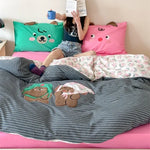 Bedding Set Cotton Satin Embroidered Bow & Vichy Ruffle