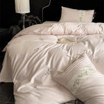 Bedding Set Cotton Satin Embroidered Floral