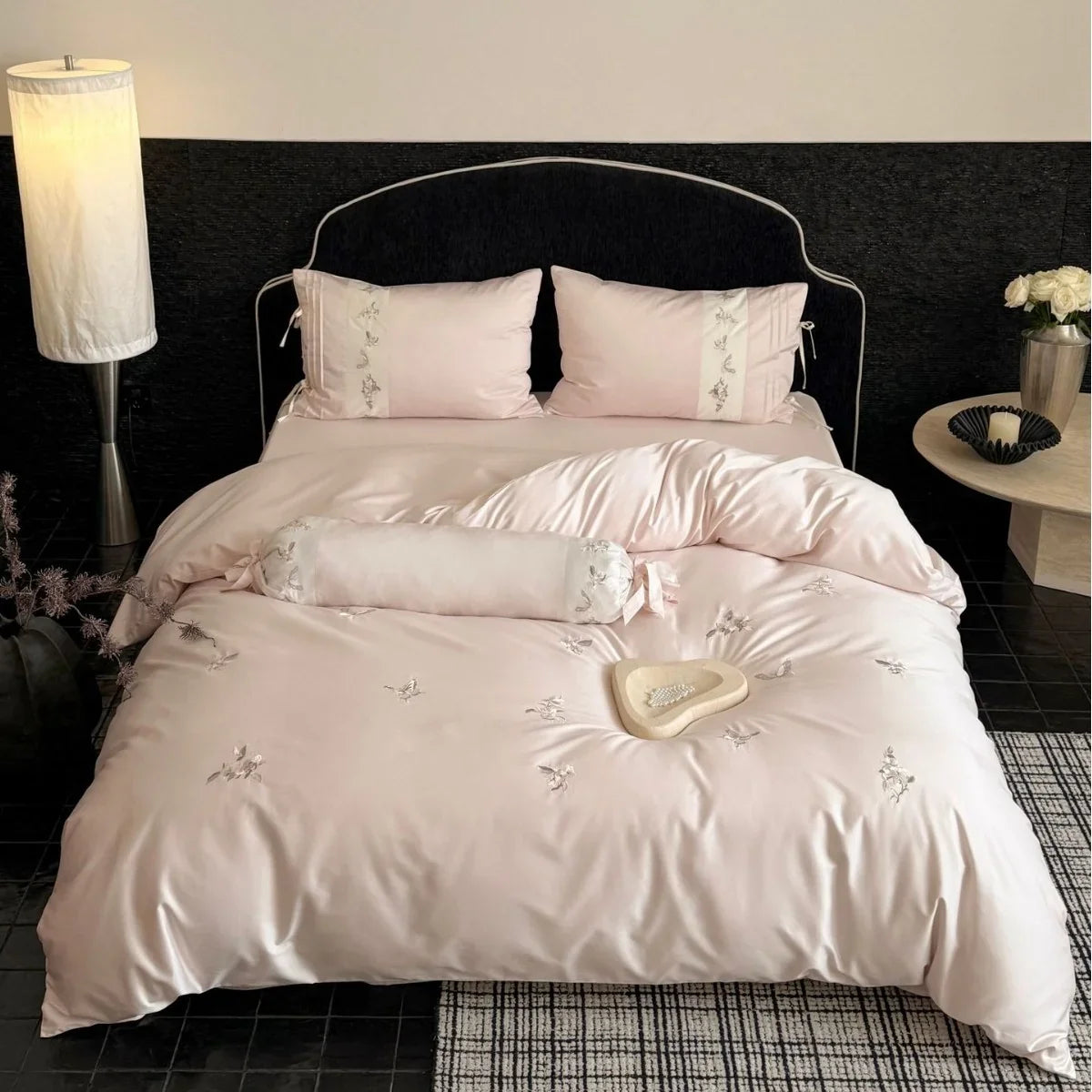 Bedding Set Cotton Satin Embroidered Floral