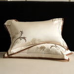 Bedding Set Cotton Satin Embroidered Floral & Contrast Piping