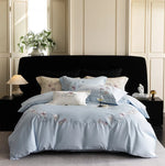 Bedding Set Cotton Satin Embroidered Floral & Contrast Piping