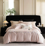 Bedding Set Cotton Satin Embroidered Floral & Contrast Piping