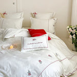 Bedding Set Cotton Satin Embroidered & Piped 4-Piece