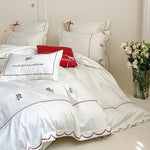Bedding Set Cotton Satin Embroidered & Piped 4-Piece