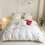 Bedding Set Cotton Satin Embroidered & Piped 4-Piece