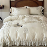 Bedding Set Cotton Satin Embroidered Wreath 4-Piece