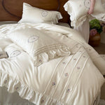 Bedding Set Cotton Satin Embroidered Wreath 4-Piece