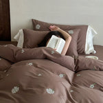 Bedding Set Cotton Satin Floral Embroidery 4-Piece