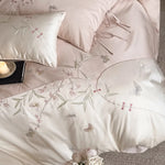 Bedding Set Cotton Satin Floral Embroidery 4-Piece