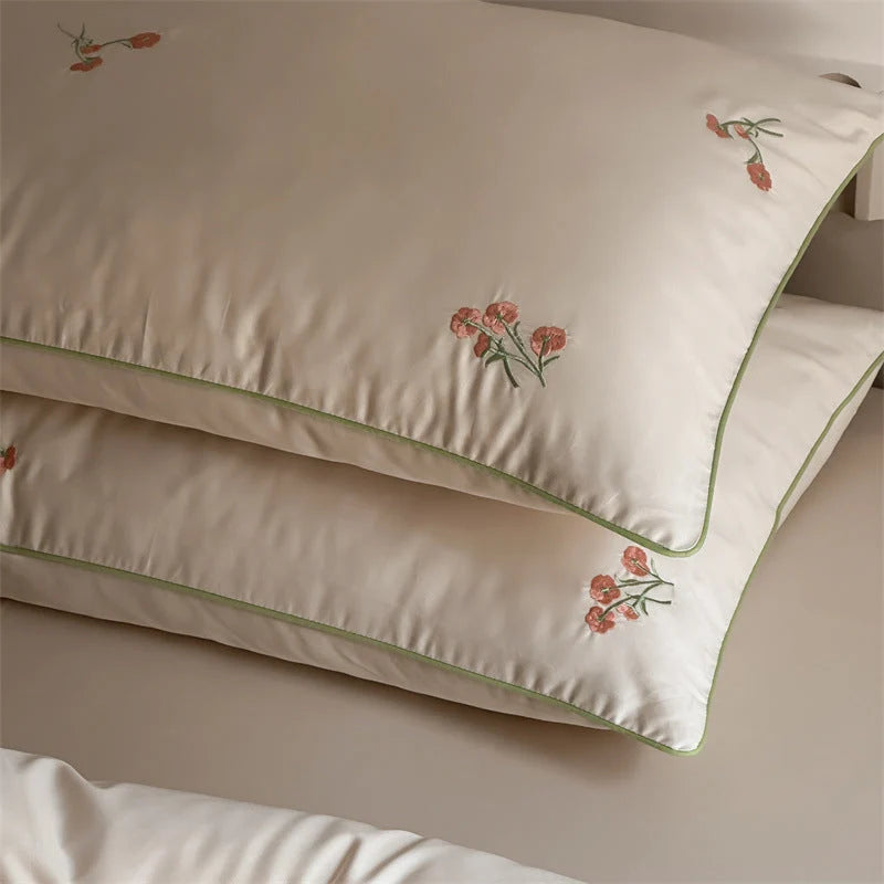Bedding Set Cotton Satin Floral Embroidery 4-Piece Set