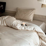 Bedding Set Cotton Satin Floral Embroidery 4-Piece Set