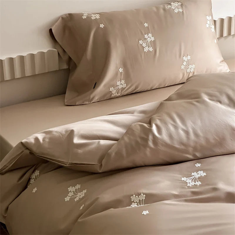 Bedding Set Cotton Satin Floral Embroidery Machine Washable