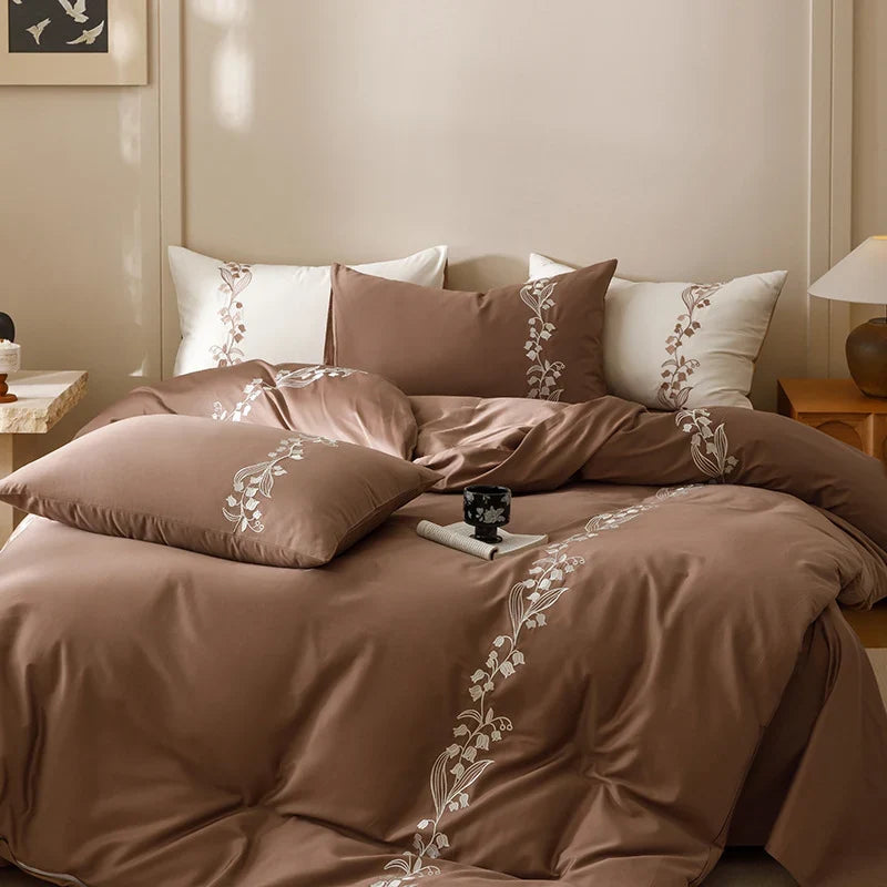 Bedding Set Cotton Satin Floral Embroidery Machine Washable