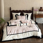 Bedding Set Cotton Satin Floral Embroidery & Ruffles 4-Piece