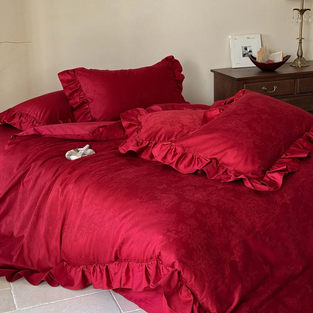 Bedding Set Cotton Satin Floral Jacquard 4-Piece