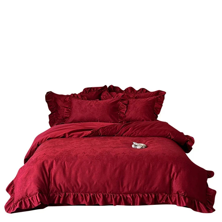 Bedding Set Cotton Satin Floral Jacquard 4-Piece
