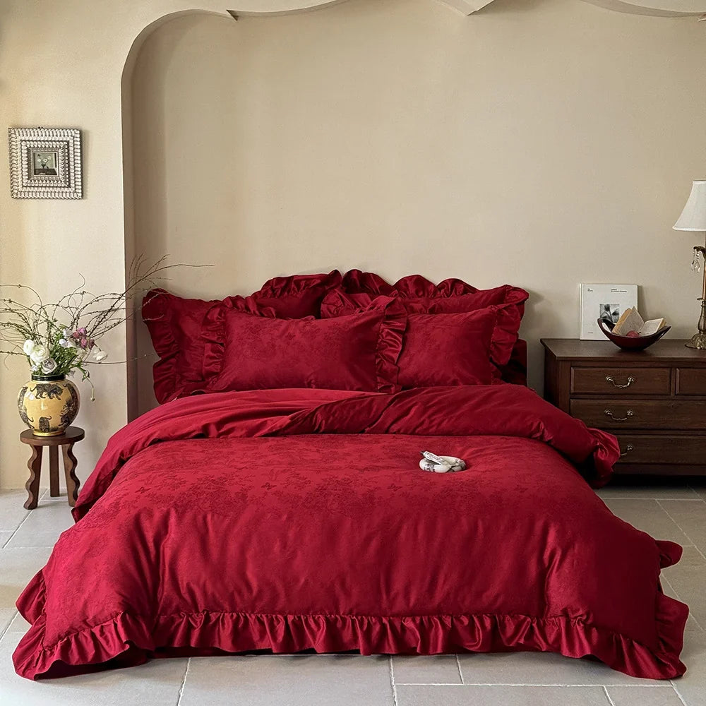 Bedding Set Cotton Satin Floral Jacquard 4-Piece