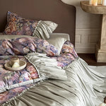 Bedding Set Cotton Satin Floral Watercolor Ruffles