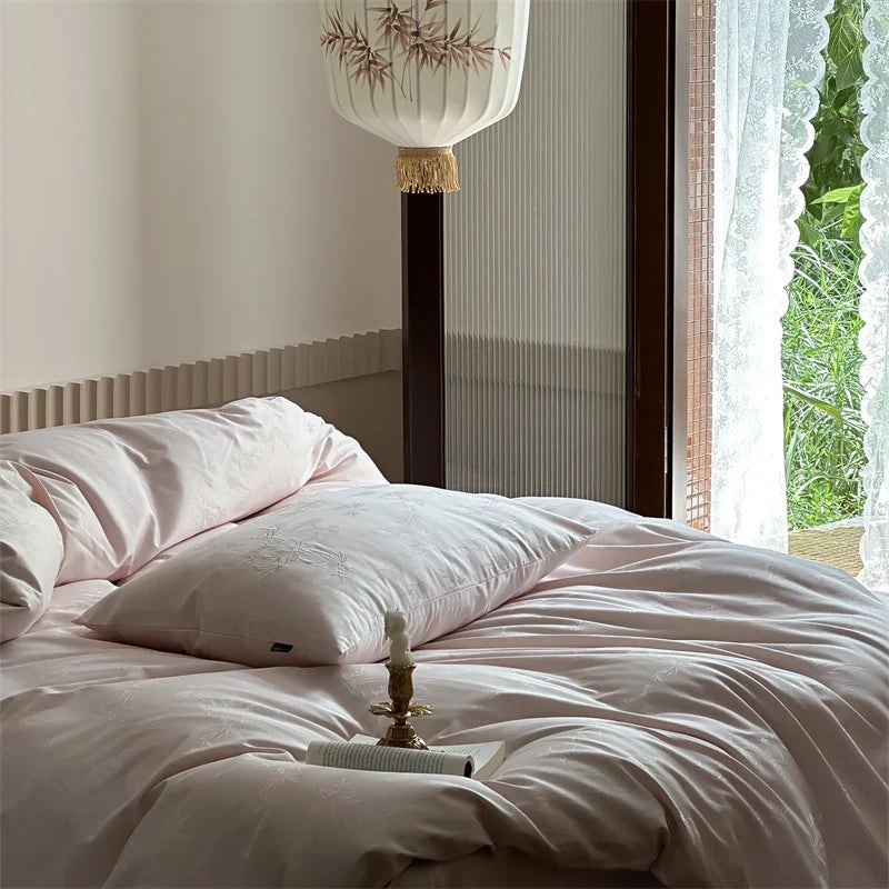 Bedding Set Cotton Satin Jacquard 4-Piece Concealed Zipper