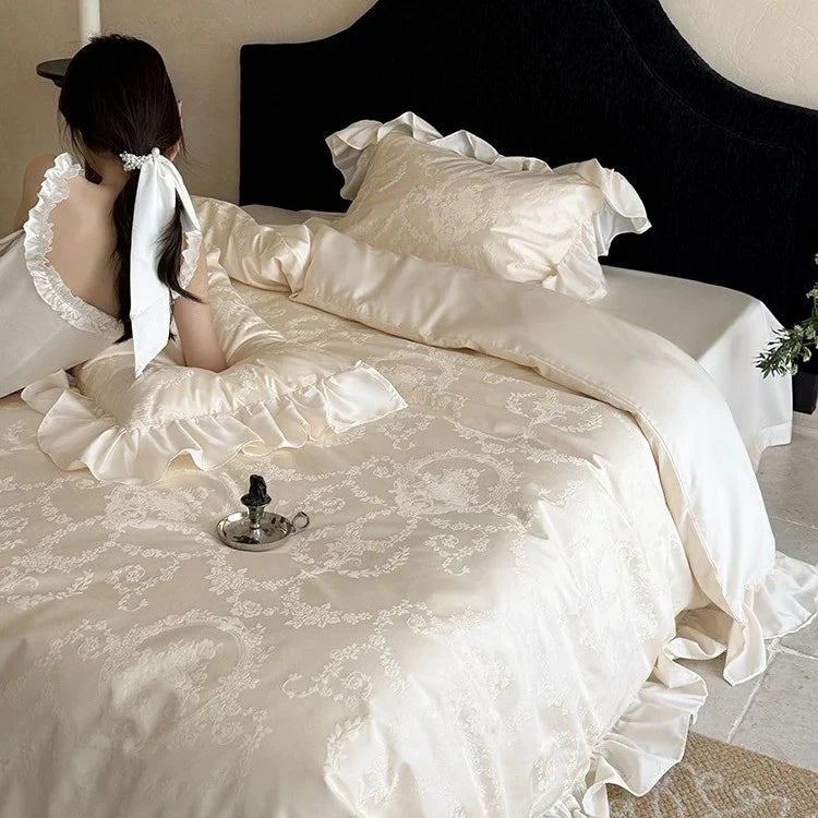 Bedding Set Cotton Satin Jacquard Floral 4-Piece