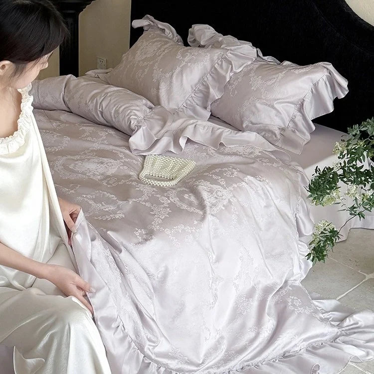 Bedding Set Cotton Satin Jacquard Floral 4-Piece
