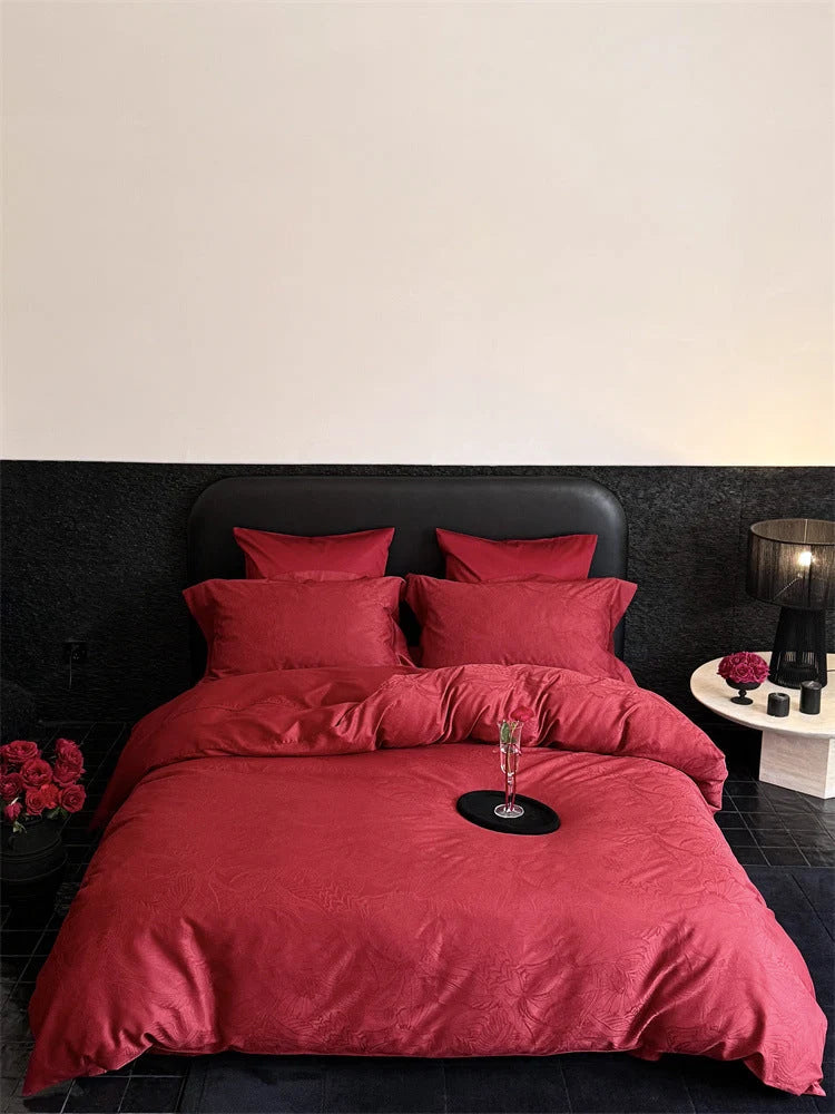 Bedding Set Cotton Satin Jacquard Floral 4-Piece