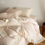 Bedding Set Cotton Satin Jacquard Fringed Trim 4-Piece