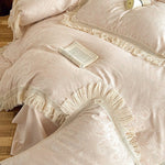 Bedding Set Cotton Satin Jacquard Fringed Trim 4-Piece