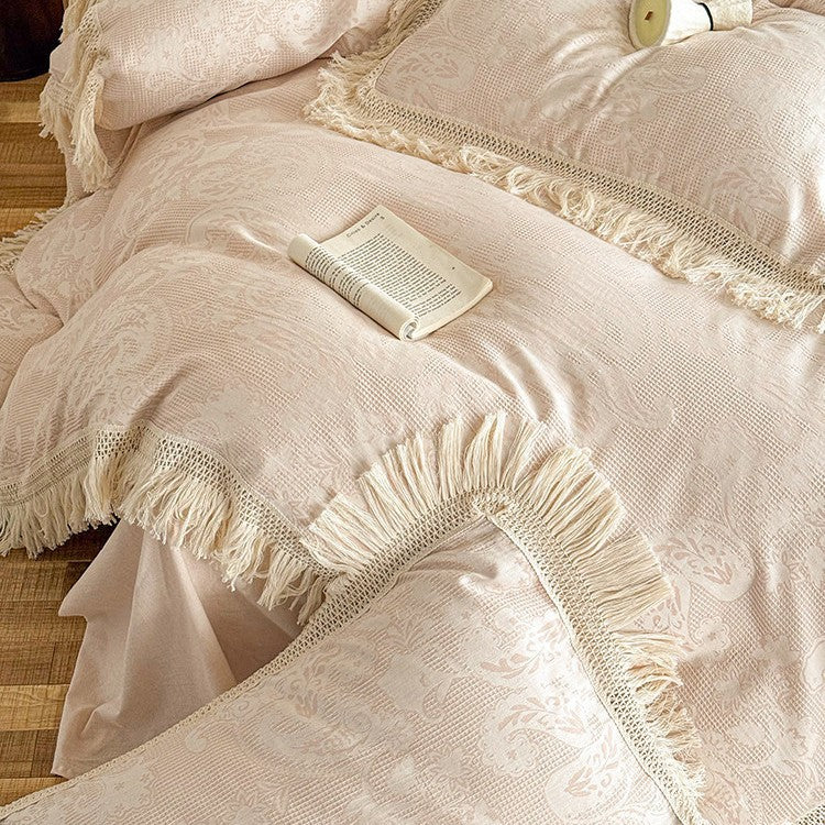 Bedding Set Cotton Satin Jacquard Fringed Trim 4-Piece