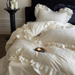 Bedding Set Cotton Satin Jacquard Ruffle & Lace Trim