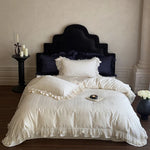 Bedding Set Cotton Satin Jacquard Ruffle & Lace Trim