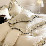 Bedding Set Cotton Satin Jacquard Ruffled 4-Piece