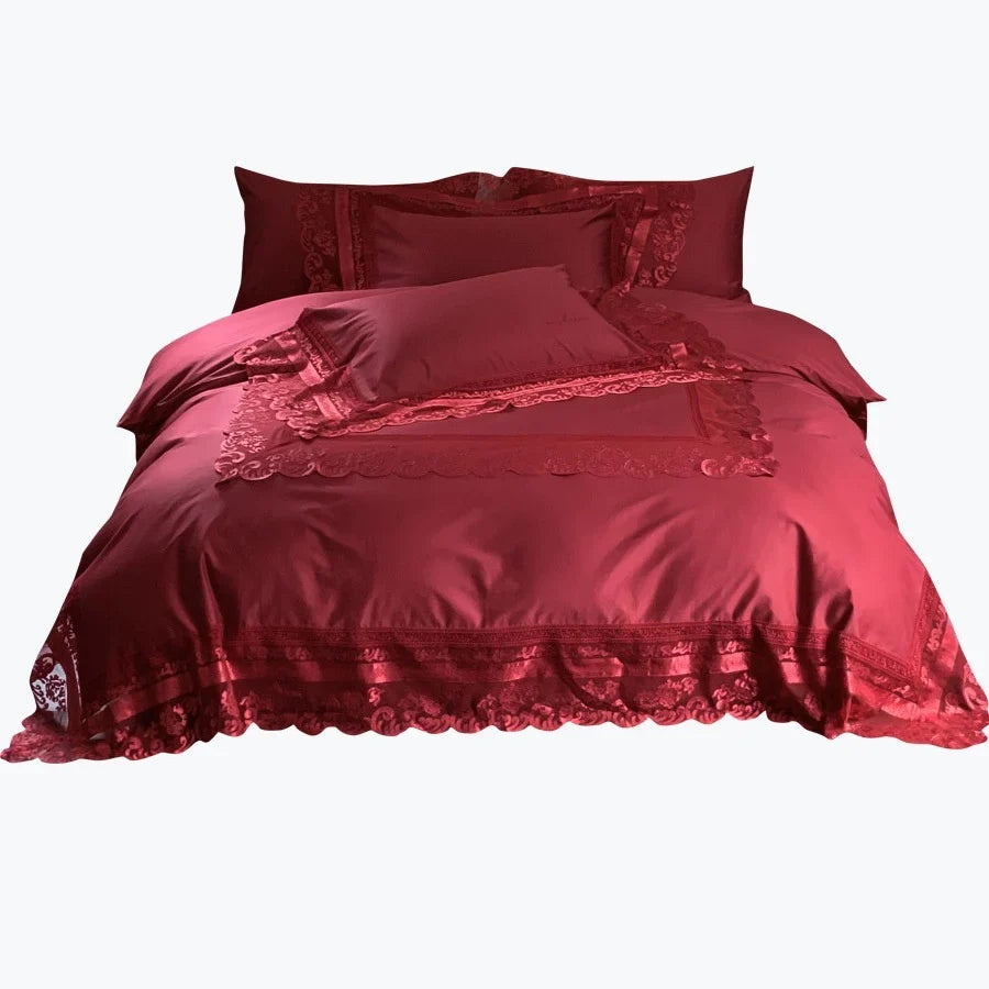 Bedding Set Cotton Satin Jacquard Ruffled Edges & Concealed Zippers