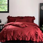 Bedding Set Cotton Satin Jacquard Ruffled Edges & Concealed Zippers