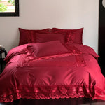 Bedding Set Cotton Satin Jacquard Ruffled Edges & Concealed Zippers