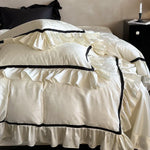 Bedding Set Cotton Satin Jacquard Ruffles & Contrast Piping