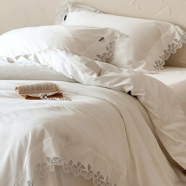 Bedding Set Cotton Satin Lace Border 4-Piece Set