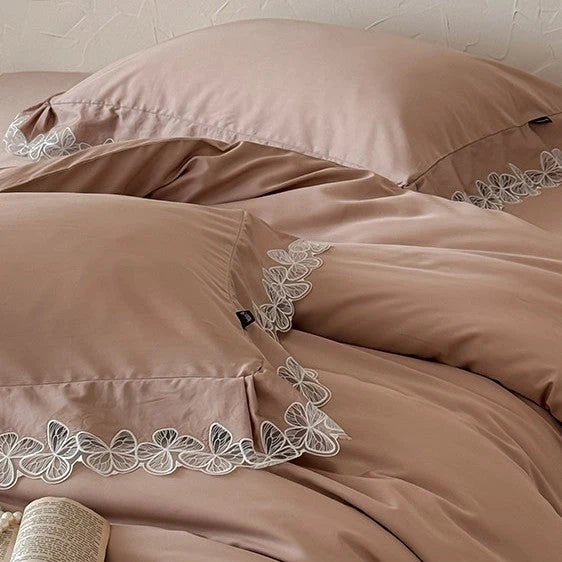 Bedding Set Cotton Satin Lace Border 4-Piece Set