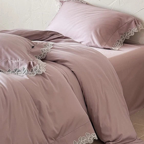 Bedding Set Cotton Satin Lace Border 4-Piece Set