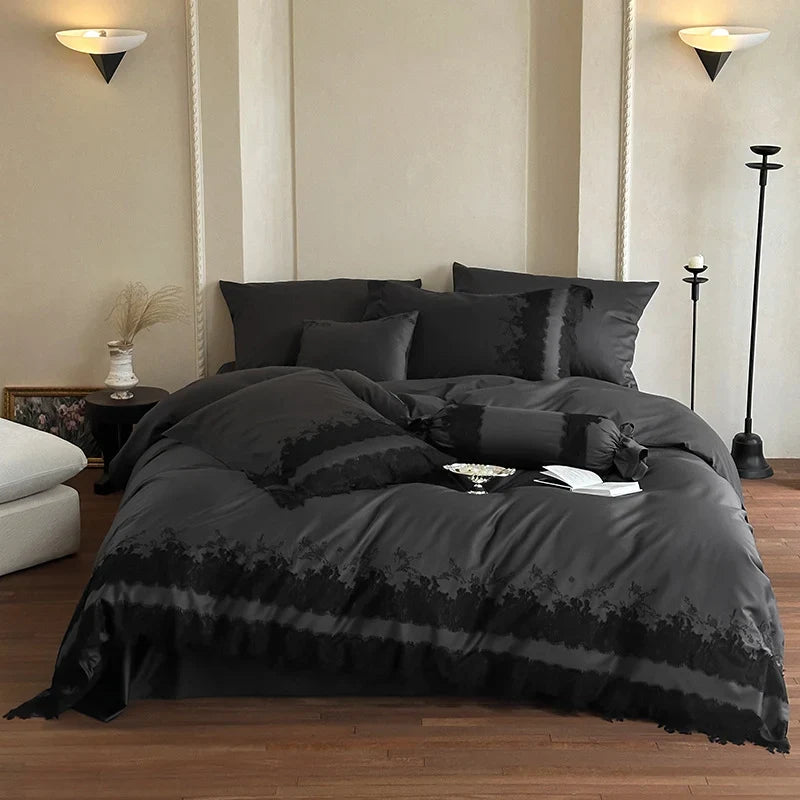Bedding Set Cotton Satin Lace Embroidery Set of 4