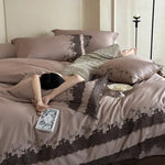 Bedding Set Cotton Satin Lace Embroidery Set of 4